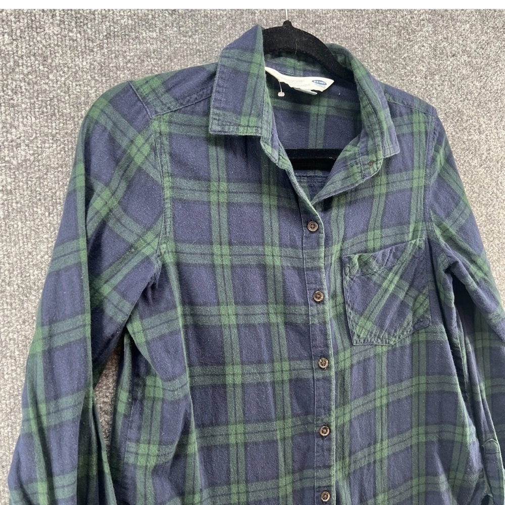 Old Navy- Blackwatch Plaid Flannel Button Down Shirt, Blue Multi, Size L